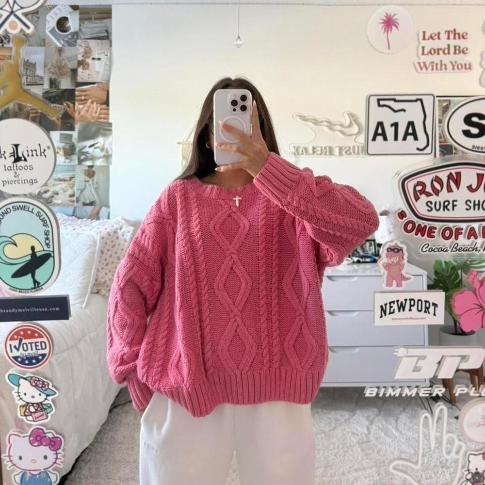 Pink Princess Polly Cable Knit Sweater